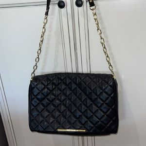 Steve Madden Black large quilted chain envelop purse tote bag